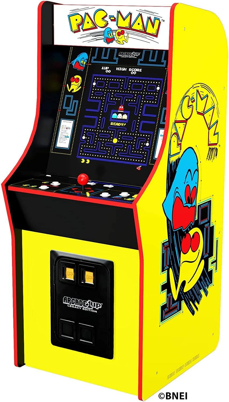 Bandai's "Pac-Man" classic version, featuring 12 games, and an arcade machine that is 4 feet in size. Q0
