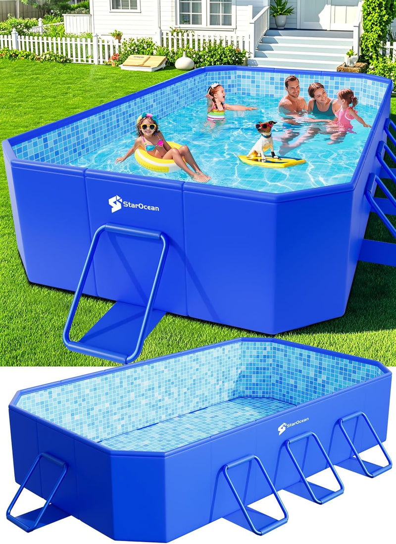 Foldable Pool, Large Non-Inflatable Swimming Pool For Kids,Adult Collapsible Pools Hard Plastic Shell, Oversized Thickened,Portable Folding Kids Pools for Backyard-Mosaic Design-115"x66"x20" T1