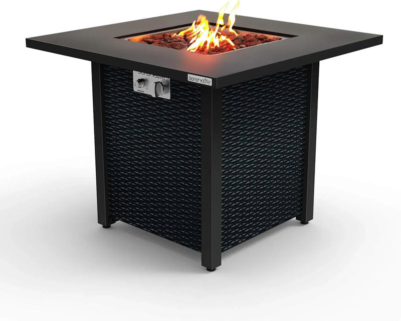 Propane fire pit table, 40,000 watt outdoor square gas fire pit, with lid, weather-resistant metal material, adjustable flame, rock melting set, highly suitable for use on decks, backyards and platforms (30 inches × 30 inches × 11 inches) N0