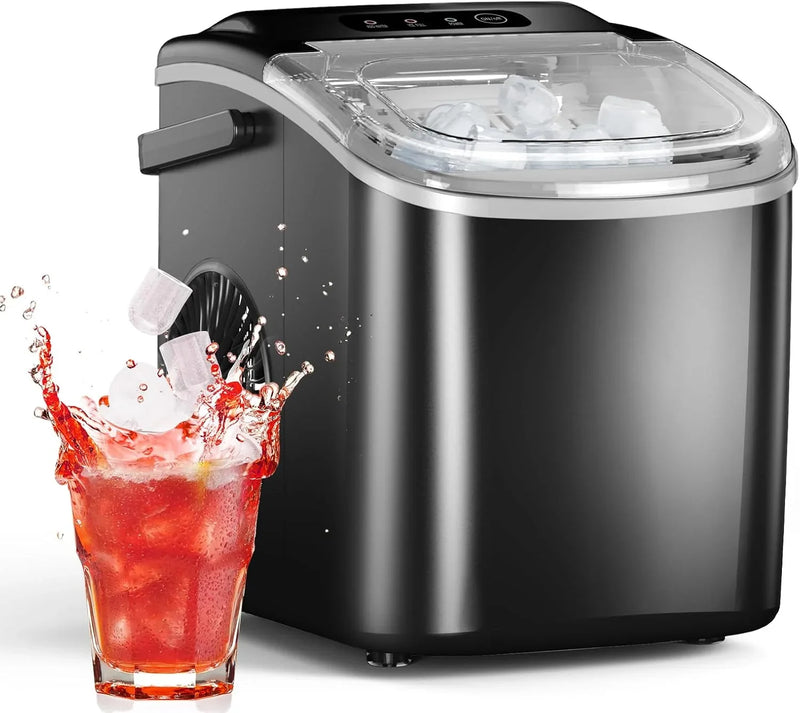 Ice Maker Countertop, Efficient Easy Carry Ice Machine, Self-Cleaning Ice Maker with Ice Scoop & Basket, 9pcs/ 8mins 26.6Lbs Per Day for Home/Office/Kitchen,Black X2