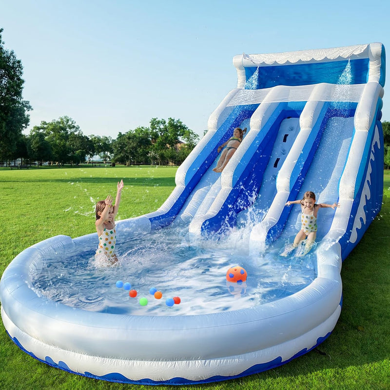 Large Inflatable Water Slide Swimming Pool Play Center, Commercial Grade Lightweight Premium Water Slide Bounce House 20.6x9.5x9.3Ft for Kids and Adults (with Blower) A2