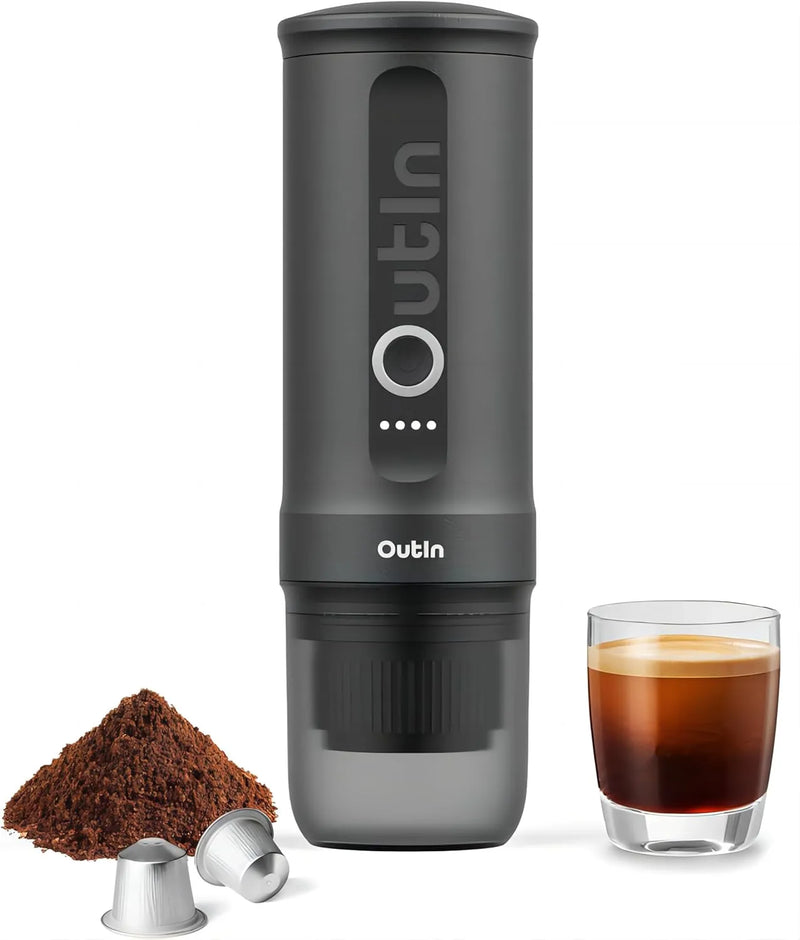 Nano Portable Electric Espresso Machine, Travel Coffee Maker for Camping, Car Coffee Maker Self-Heating with USB-C, With Ground Coffee & NS Capsule for RV, Hiking, Office V5