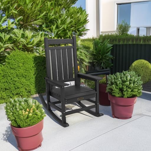 Outdoor Rocking Chair, HDPE Rocking Chair for Adults, All Weather Porch Rockers for Lawn Garden, White K0