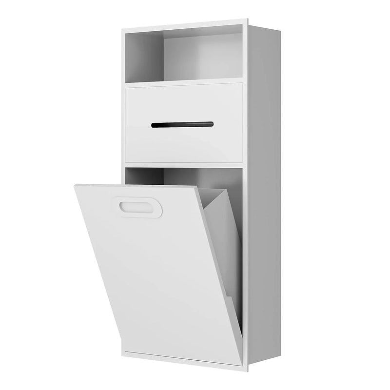 6.2 Gallon Bathroom Trash Can Tilt Out Trash Bin Cabinet, Hidden Trash Can Cabinet Recessed Wall Mounted Stainless Steel with Toilet Paper Holder for Bathroom/Bedroom/Office/Kitchen, Black B8