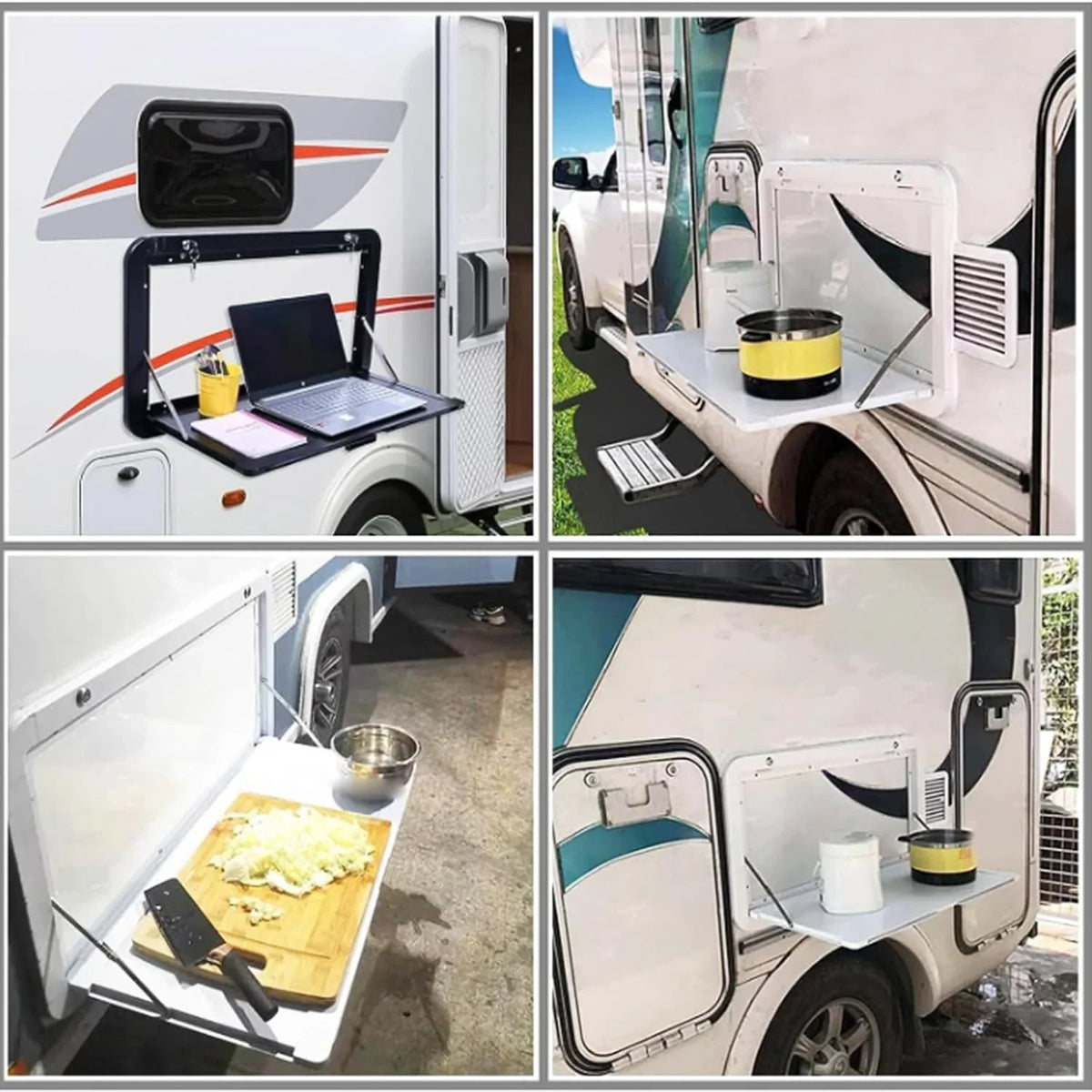 Folding Aluminum Picnic Table for RV Caravan, Double Lock Design, Lightweight Outdoor Table for Campervan & Motorhome, Perfect for Camping & Picnics (Black, No Light)