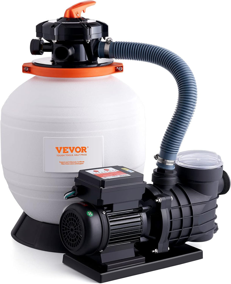 Outdoor swimming pool sand filter pump, 16 inches, 3500 liters/minute, 1 horsepower, swimming pool water pump system and filter kit set, equipped with 6-way multi-interface valve and filter basket, suitable for both household and commercial swimming D6