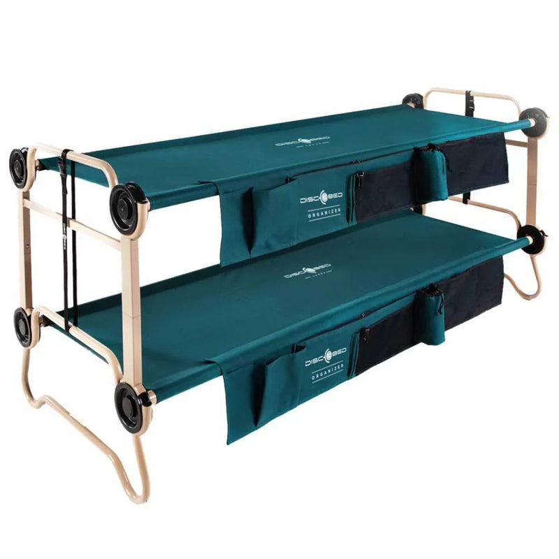Disc-O-Bed Large Cam-O-Bunk Benchable Double Cot with Storage Organizers, Green D4
