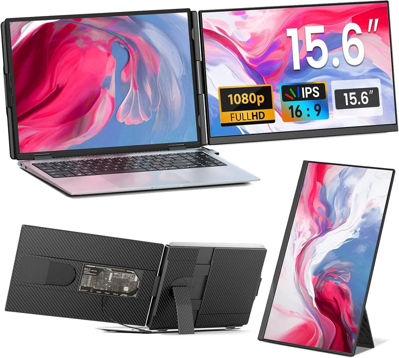 Laptop Screen Extender - 15.6" FHD 1080P Portable Monitor for Laptop, Detachable & Plug and Play Dual Laptop Monitor Extender for 13"-17.3" Laptops, Compatible with Wins/Mac/Android/Chrome I0