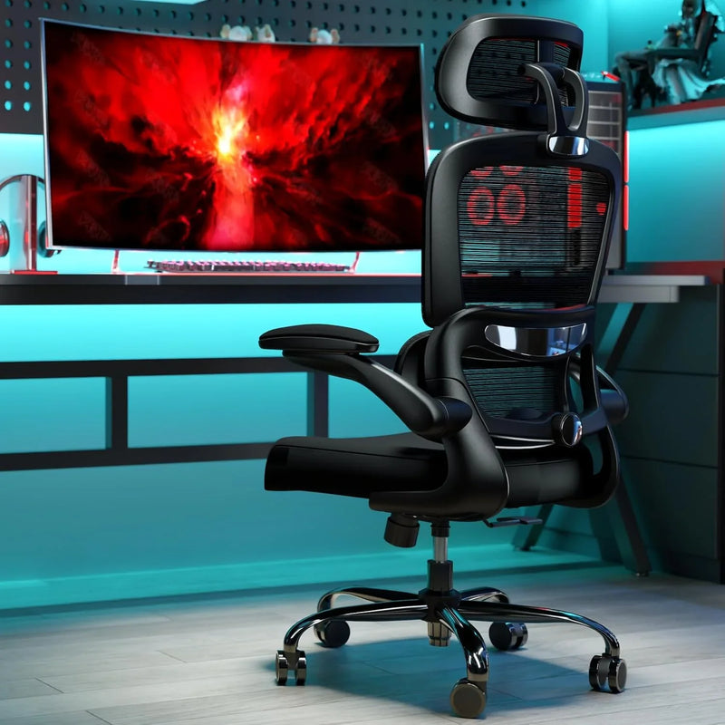 Office Chair Ergonomic Desk Chair, 330 LBS Home Mesh Office Desk Chairs with Wheels, Comfortable Gaming Chair, High Back Office Chair for Long Hours, Office Chair for Study and Work (Grey) Y0