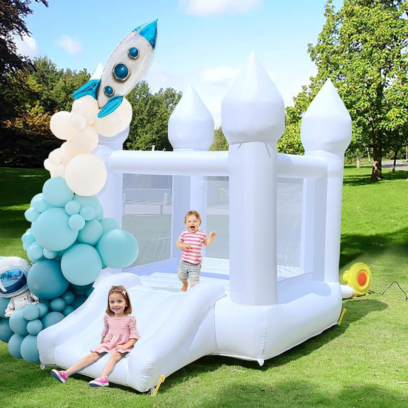 White Bounce House Indoor Outdoor Bouncy Castle for Kids 2-8 Oxford Toddler Bounce House with Slide Balloon & Blower,103 x 71 x 90 inch,Children's Birthday Party Easter Party Gifts F8