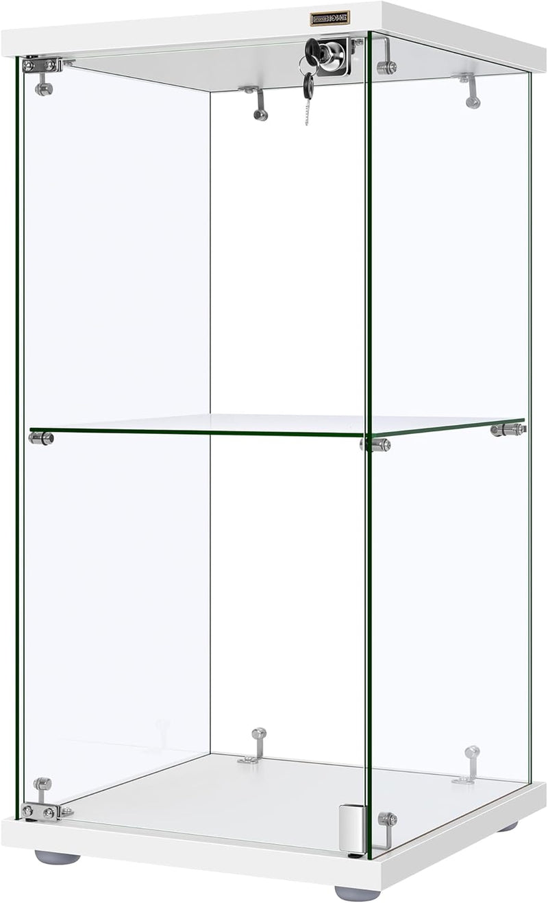 4 Layers 15.7''W x 15.7''D x 62.6''H Glass Display Cabinet Countertop Showcase with Lock, 5mm Tempered Glass 25mm MDF Base E3