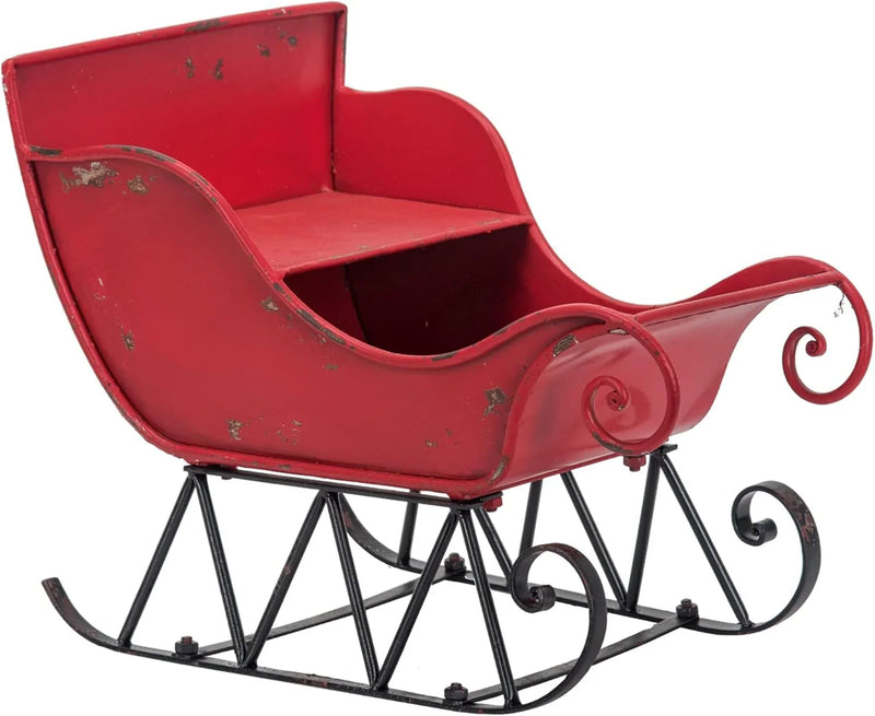 Christmas Sleigh Outdoor Decorations Large-sized Worn Red Metal Santa Sleigh Toy Decoration Gift Basket Winter Decorations Indoor Christmas Garden Santa Sleigh Decoration - 39 inches (Sleigh-L) Z0
