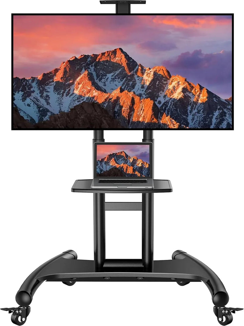 Rolling/Mobile TV Cart with Wheels for 32-82 Inch LCD LED 4K Flat Screen TVs - TV Floor Stand with Shelf Holds Up to 100 lbs, Height Adjustable Trolley Max VESA 600x400mm- PSTVMC05 U5