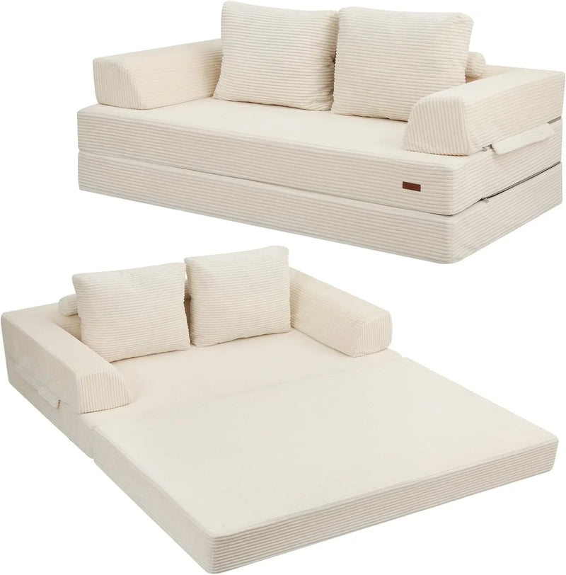 Foldable sofa bed (large size), foldable floor sofa, denim foldable sofa bed as a sleeping mattress, with pillows, boneless sofa, comfortable and relaxing double seat, suitable for living room and bedroom, navy blue color M8