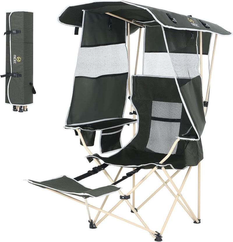 Nice C Canopy Chair, Camping Chair with Canopy, Folding Chair with Canopy, Shade Chair, Canopy Chair Outdoor, Folding Lawn Chair with Canopy, Sport Chair, Camping Chair with Foot Rest (2-P w/Footrest) R1
