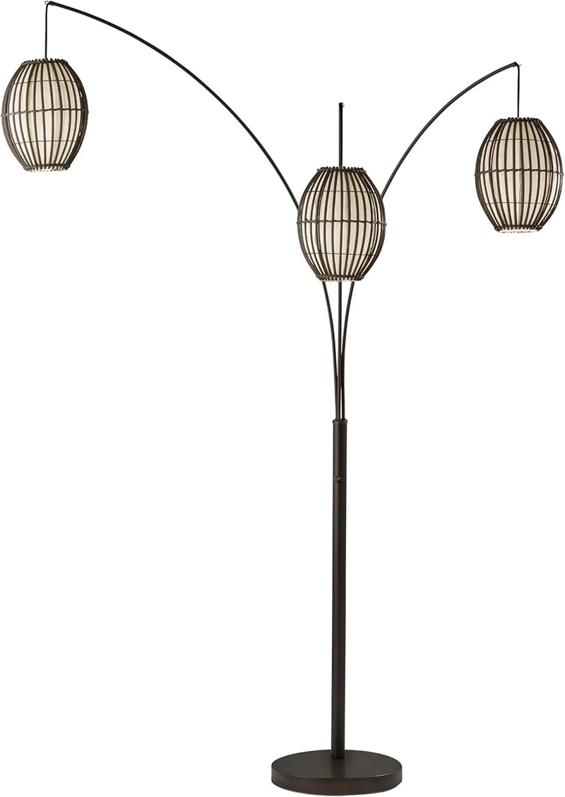 Floor lamp, equipped with three movable lampshades and an adjustable height design - perfect for decorating bedrooms, living rooms and corners, with a bronze color finish. O0