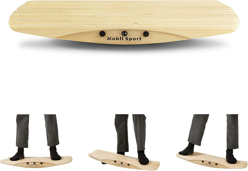 Standing Desk Balance Board Mat | Anti-Fatigue Handcrafted Wooden Wobble Board for Foot, Knee & Back Pain Relief | Simulate Surfing/Skiing/Skateboarding Movements E4