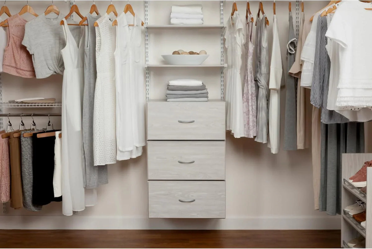 Rubbermaid Configurations Custom Closet Kit 4-8 Ft. Adjustable Metal Wire Shelving White Finish Expandable Organization System Hardware Included for Home Closet/Pantry/Laundry/Mudroom