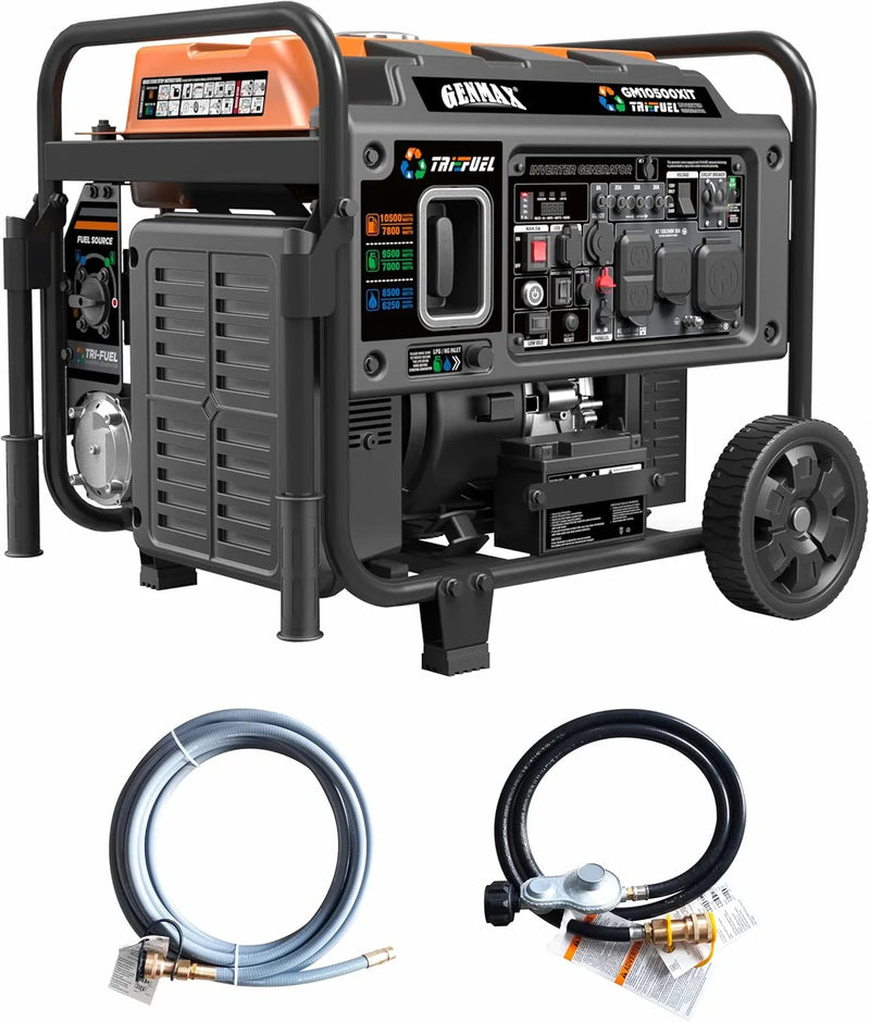 Tri Fuel Open Frame Inverter Generator,with ATS,Quiet Technology,CO Sensor,digital display and 50A,Ideal for Home backup,contruction site and RV Camping (GM10500XiT) M3