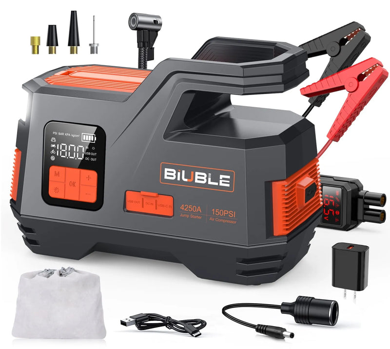 Car Jump Starter with Air Compressor, 4500A Peak 26800mAh 12V Auto with 150PSI Tire Inflator（up to All Gas or 10.0L Diesel Engine） E9