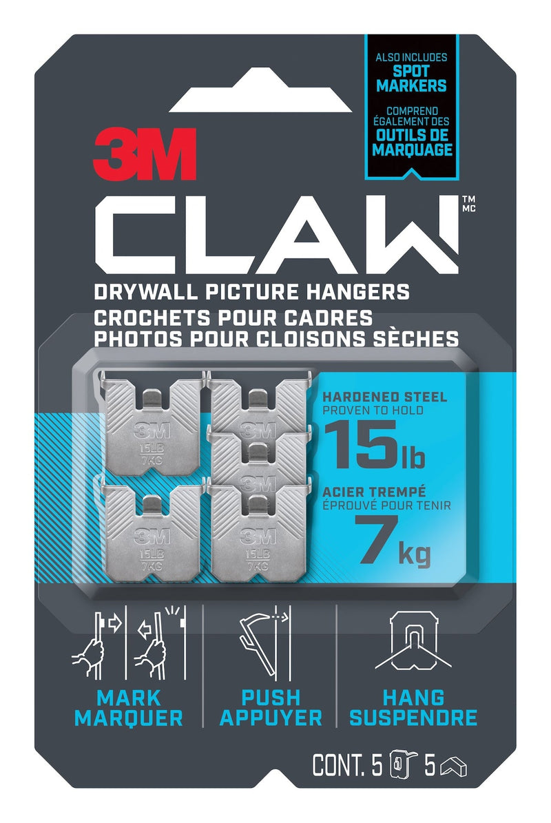 3M Claw DrywAll Picture Hanger, 15-lb Capacity, 5 Hangers per Pack P4