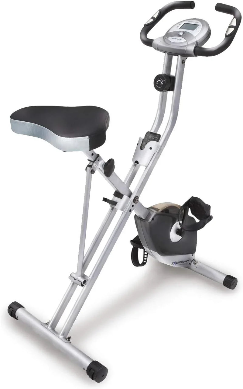 Compact folding exercise bike, 8 different intensity level fixed bikes, featuring Bluetooth tracking function and option for tablet stand. X1