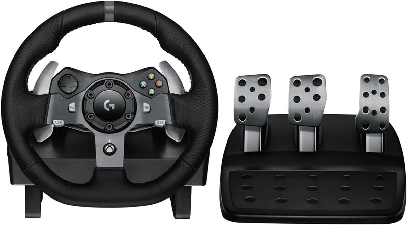 Drive Force racing car steering wheel and pedals, real force feedback function, stainless steel shift paddles, leather steering wheel cover suitable for Xbox Series X|S, Xbox One, PC and Mac - Black C1