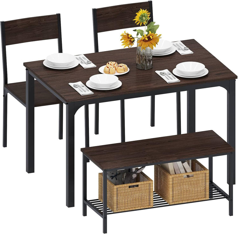 Dining Table and Chairs Dining Table Set with 2 Chairs and 1 Bench Bar Set Kitchen Table and Chairs for Dining Room Bistro Set，Pure White V2