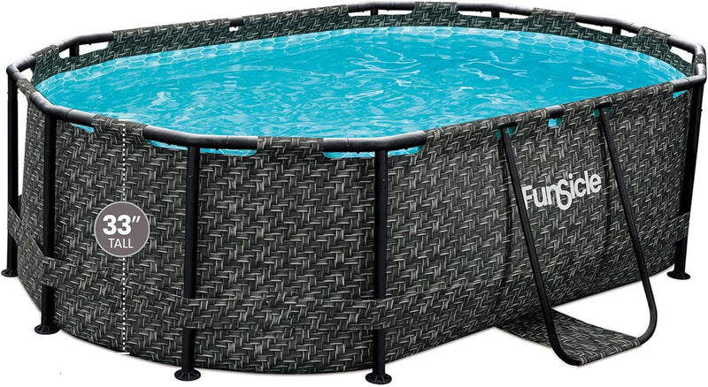 167 by 98 by 39.5 Inches Oasis Designer Oval Frame Outdoor Above Ground Swimming Pool Pool Set with Accessories, Dark Herringbone Gray O0