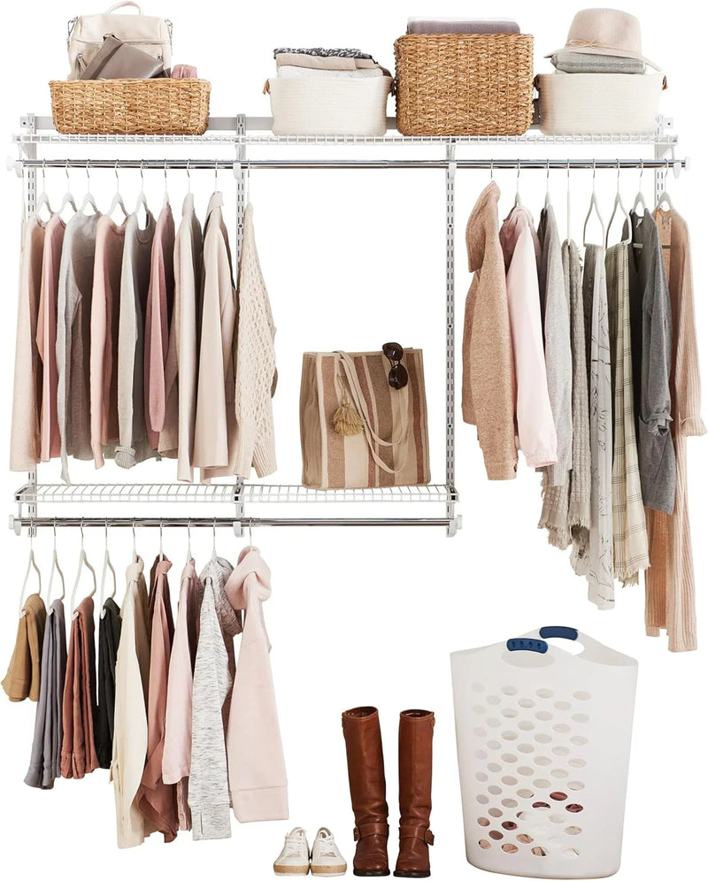 Rubbermaid Configurations Custom Closet Kit 4-8 Ft. Adjustable Metal Wire Shelving White Finish Expandable Organization System Hardware Included for Home Closet/Pantry/Laundry/Mudroom V7