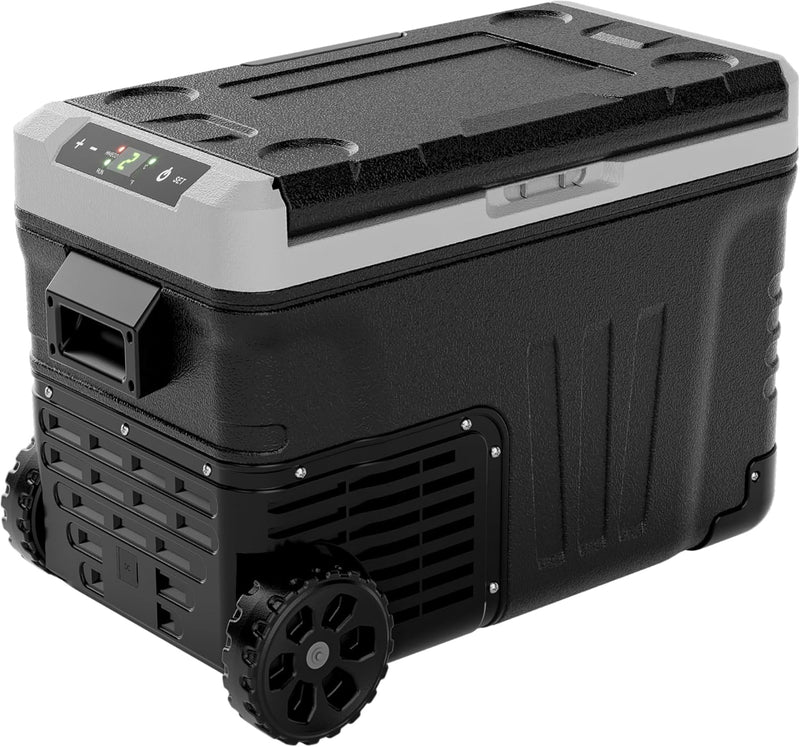 EUHOMY 12 Volt Refrigerator, 37QT(35L) Electric Cooler, Portable Freezer 12V/24V DC 110-240V AC, 12V Fridge -4--~68--, 12V Cooler with Wheels & 2 Baskets for Travel, Truck, Boat, Camping W7
