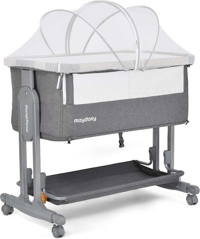 Maydolly Baby Bassinet Bedside Crib, 3-in-1 Baby Bassinet Bedside Bed with Mattress and Soft, Breathable Sheet, 7-Height Adjustable, Stable and Reliable Crib for Nursery K1