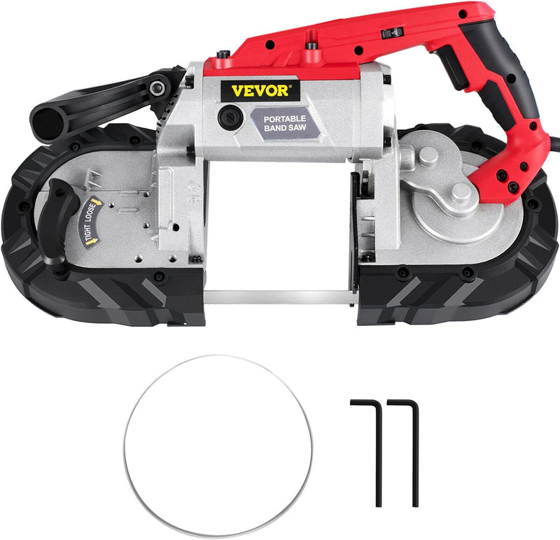 Portable Band Saw, 110V Removable Alloy Steel Base Corded Band Saw, 5 Inch Cutting Capacity Hand held Band Saw,Variable Speed Portable Bandsaw, 10Amp Motor Deep Cut Band saw for Metal Wood A1