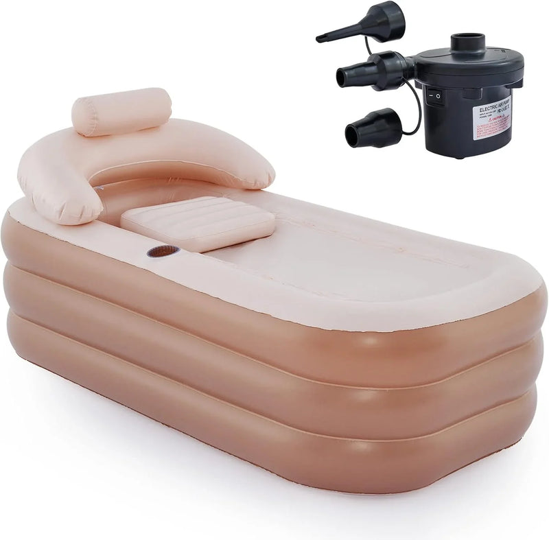 Inflatable Adult Bath Tub, Free-Standing Blow Up Bathtub with Foldable Portable Feature for Adult Spa with Electric Air Pump (High-Density PVC) I3