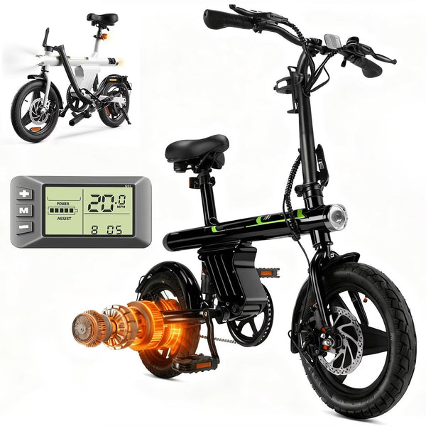 14 in Electric Bike for Adults,500W Folding E-Bike,Electric Commuter Mini Bikes,Electric Bicycles with 36V Removable Battery,Black E2