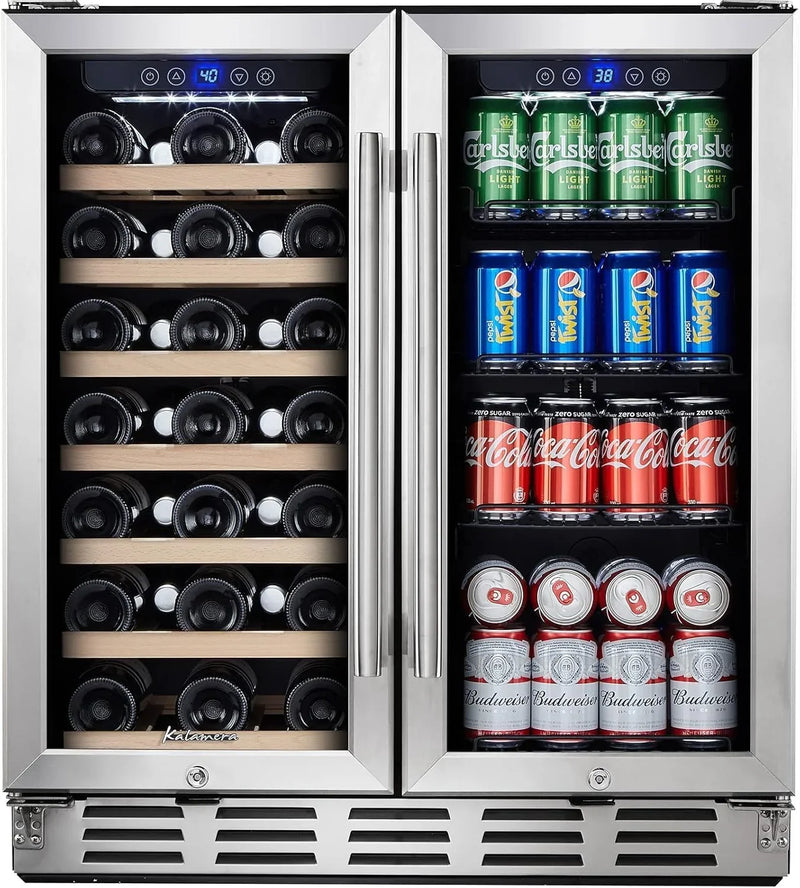 24 inch Wine Cooler, 46 Bottle - Dual Zone Built-in or Freestanding Fridge with Stainless Steel Reversible Glass Door, for Home, Kitchen, or Office. P3