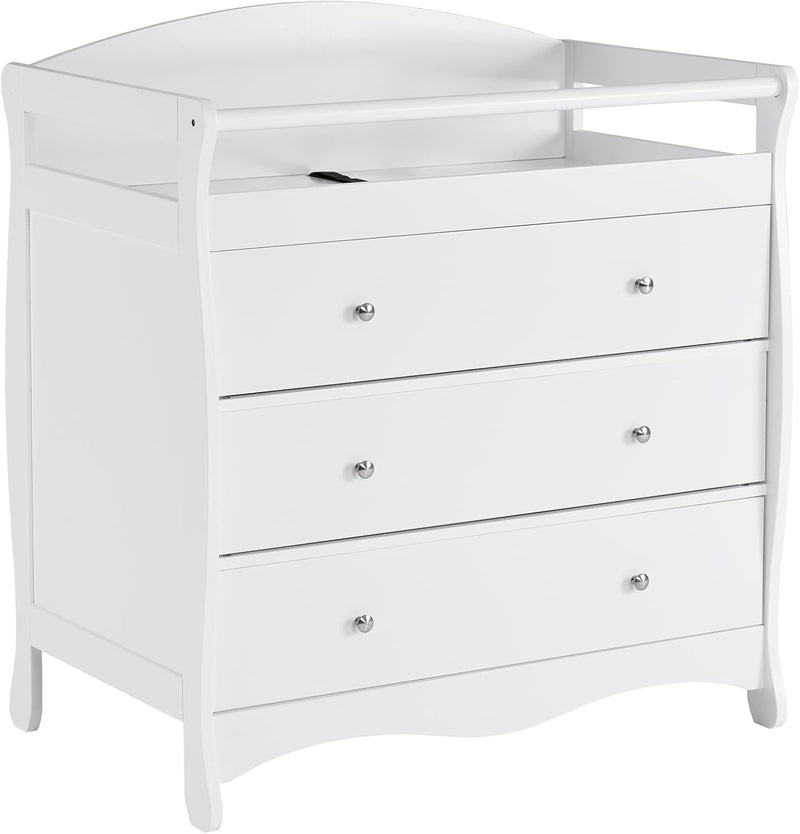 Changing Table Dresser Baby Diaper Changing Station Infant Nursing Table with 3 Drawers, Safety Rail & Strap for Bedroom, Nursery, White R7