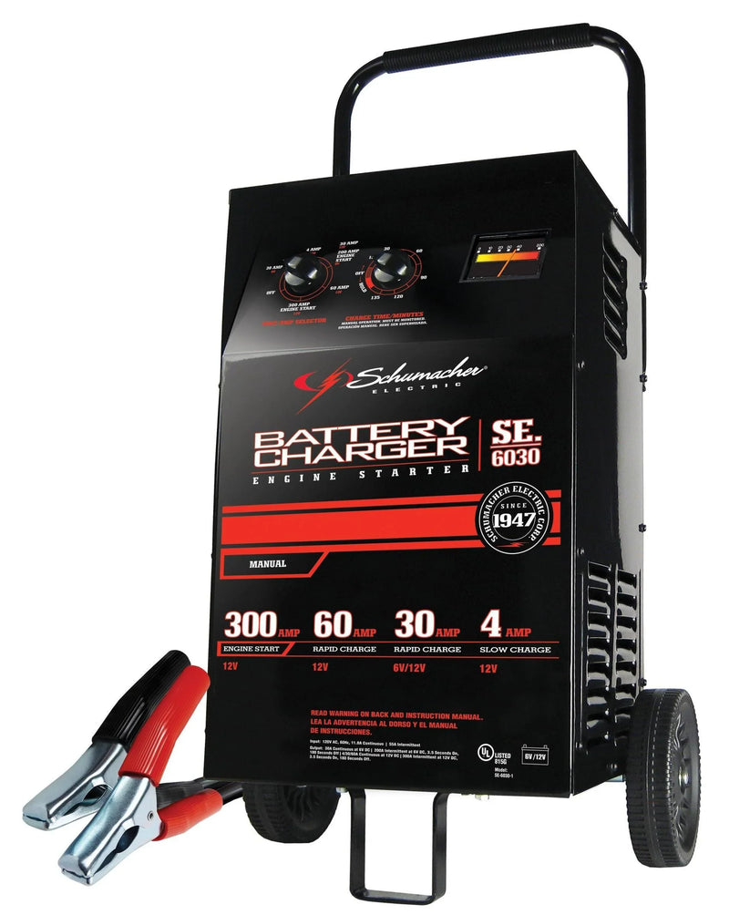 Electric Wheeled Battery Charger and Engine Starter, SC1446, 2-in-1, manual timer control, 300 crank amps, 6 volts, 12 volts, for car, SUV, truck and Marine batteries K8