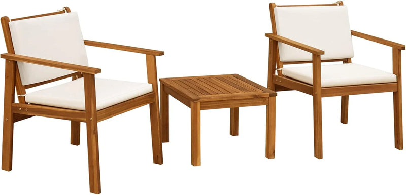 Patio Furniture 4 Piece Outdoor Acacia Wood Patio Conversation Sofa Set with Table & Cushions Porch Furniture for Deck, Balcony, Backyard V5