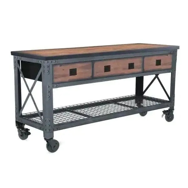 Building Products 72 in. 3-Drawers Rolling Industrial Workbench and Wood Top F0
