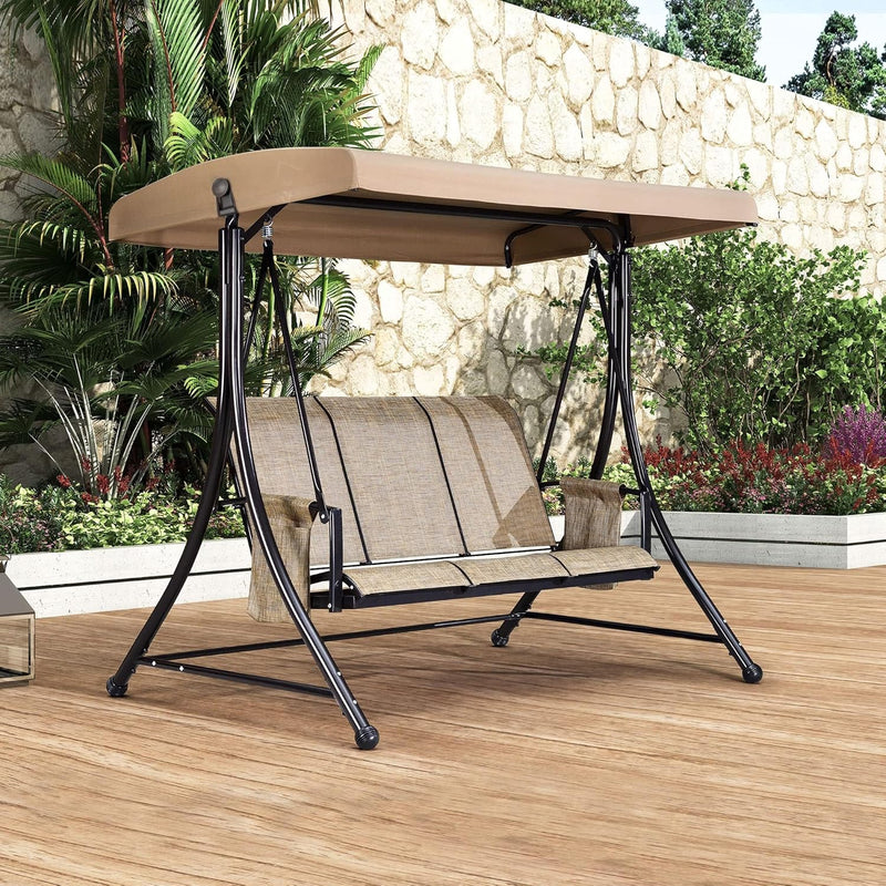 3 luxurious outdoor deck swings, with a weather-resistant steel frame, adjustable tilted canopy, brown model V0