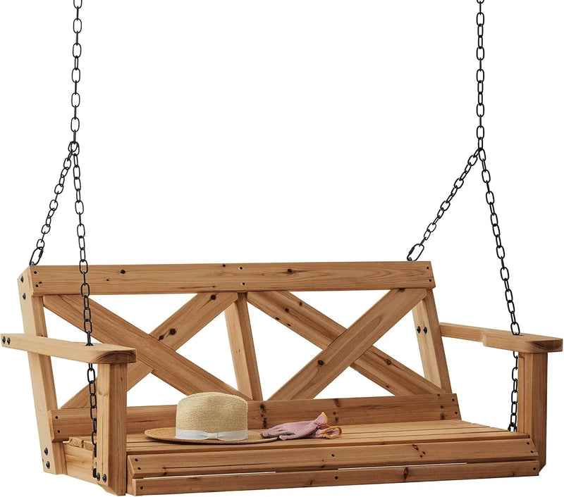 Backyard Discovery 55" Cedar Wood Farmhouse Outdoor Porch Swing Bench with Two-Person Seating, Durable Hanging Chains, Water-Resistant, Heavy-Duty 600 Lbs Weight Capacity for Patio, Deck, Garden U1
