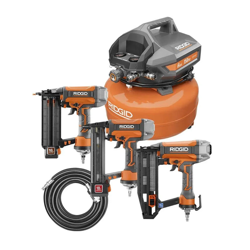 6 Gal. Portable Electric Pancake Air Compressor w/ 18GA Brad Nailer, 16GA Straight Finish Nailer, & 18GA Finish Stapler R69603FK I2
