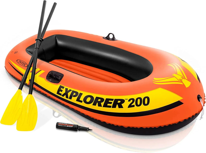 Explorer Inflatable Boat Series: Dual Air Chambers – Welded Oar Locks – Grab Handles – Bow Rope – Sporty Design J1