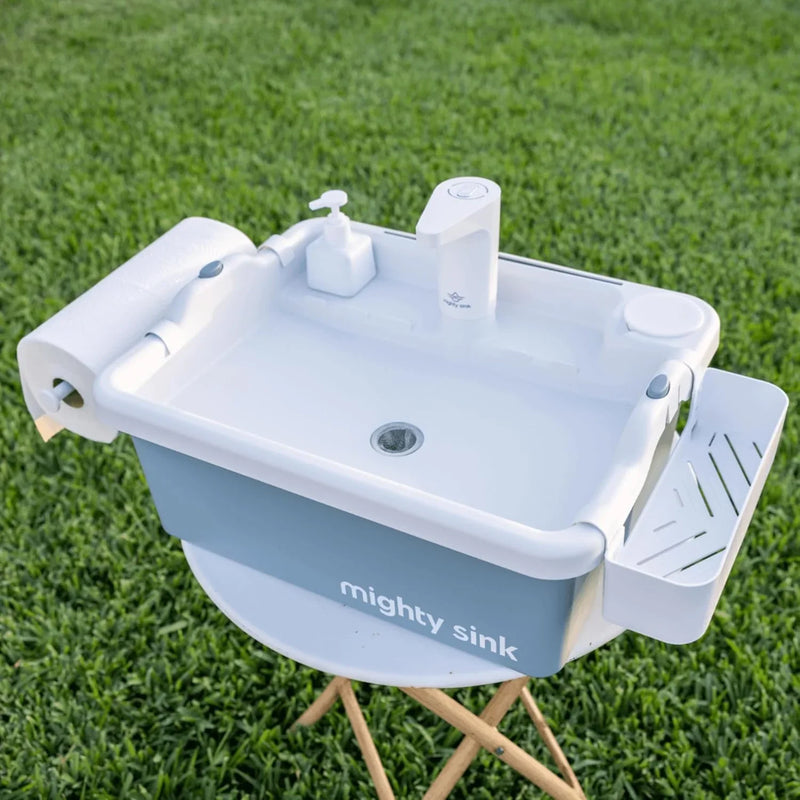 Mighty Sink Portable Sink: Patented Wash Station with Electronic Faucet | 2 Gallons | Easy Setup | Indoor & Outdoor Use | Ideal for Dishwashing, Camping Hygiene, Gardening, Pottery & More V1