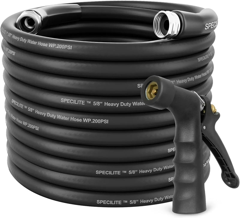 3/4" Hot/Cold Garden Hose 200 ft with Industrial High Pressure Nozzle, Flexible & Lightweight, 600psi Burst Rubber Water hose -50℉-158℉ With 3/4" Brass Fittings for Yard, Black A7