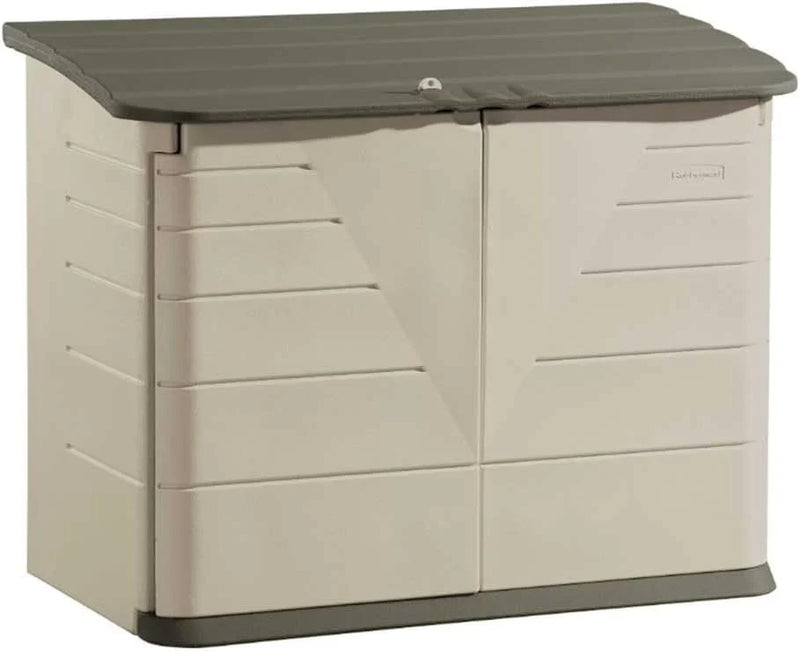 Poly resin outdoor storage shed, with floor (4.5 feet x 3 feet), weather-resistant, beige/brown, suitable for storing and organizing household/backyard/swimming pool chemicals/toys/garden tools/porch/terrace cushions. C7