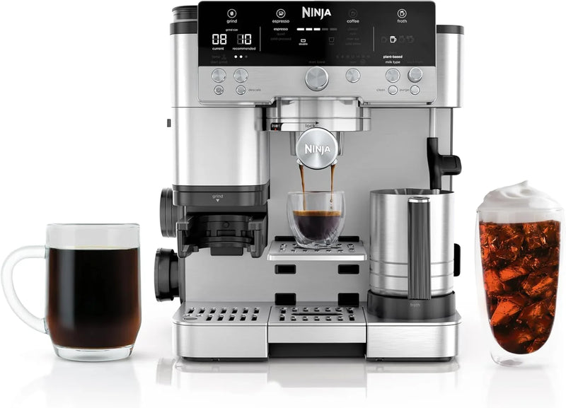 Italian coffee machine, drip coffee machine, rapid cold brew coffee machine, integrated grinder, hand-free milk frother, equipped with a strike plate, water filter, cleaning sheet, descaling agent N6