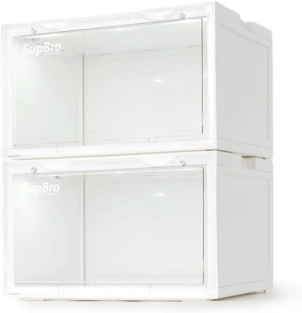 Lightning Collection Storage Box - Voice Control - Easy Access Storage Shoe Box, Stackable Shoe Storage Box, Equipped with Transparent Plastic Door, Suitable for Sports Shoes (11.2 x 14.9 x 8.8 inches (6 sets), White)