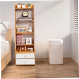 High platform bedside cabinet storage rack. Wooden bedside table with open shelves. Abundant storage space, simple design, suitable for bedroom furniture. Easy to assemble, with a rustic style and warm surface treatment.
